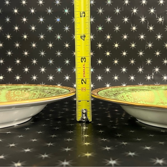 Vintage Cauldon England Set of 2 Porcelain Green & Gold Design Soup Plates - Picture 6 of 8